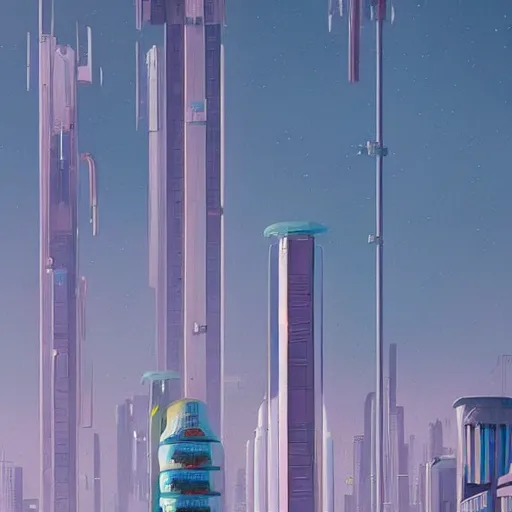 Image similar to tall futuristic buildings by Yusei Uesugi and Simon Stålenhag