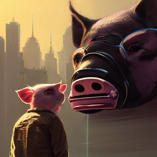 Image similar to highly detailed portrait 🤖🐷 in gta v, stephen bliss, unreal engine, fantasy art by greg rutkowski, loish, rhads, ferdinand knab, makoto shinkai and lois van baarle, ilya kuvshinov, rossdraws, tom bagshaw, global illumination, radiant light, detailed and intricate environment