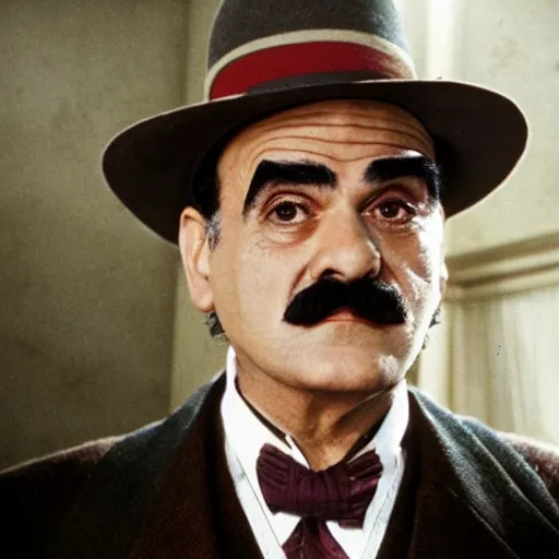 Image similar to scene of the hercule poirot tv serie featuring david suchet without a moustache