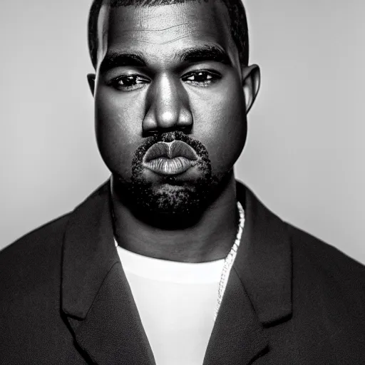 Image similar to the face of young kanye west at 2 1 years old, portrait by julia cameron, chiaroscuro lighting, shallow depth of field, 8 0 mm, f 1. 8