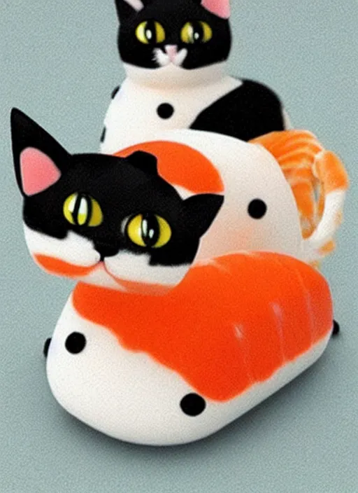 Image similar to clear photorealistic picture of adorable cats made out of sushi