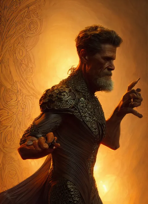 Image similar to williem dafoe as oscar diggs, intricate, d & d, fantasy, art nouveau, digital painting, trending on artstation, sharp focus, illustration, global illumination, ray tracing, art by artgerm and greg rutkowski and ruan jia