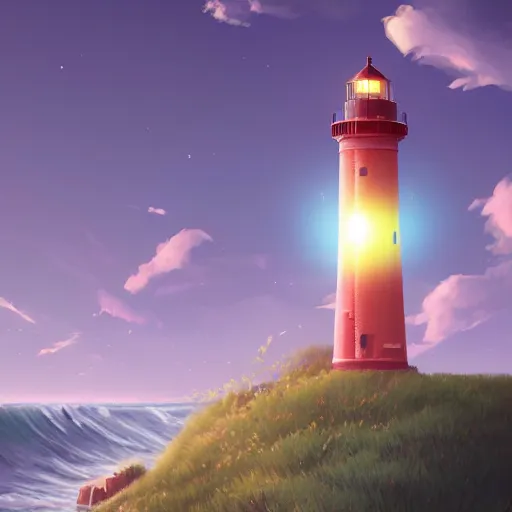 Image similar to a beautiful painting of a singular lighthouse, by ross tran, beeple, richie mason and makoto shinkai, trending on artstation, 3 d art