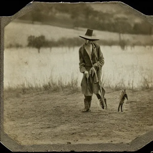 Prompt: humanoid fox doing fieldwork, 1910s film still