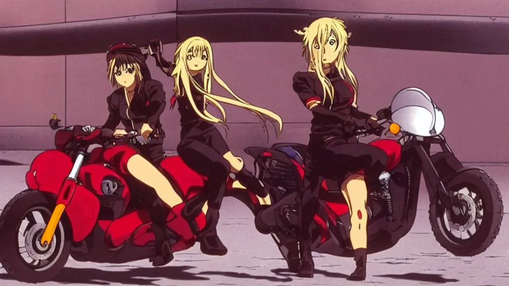 Image similar to shakira in a motorcycle in a scene of the anime movie Akira.