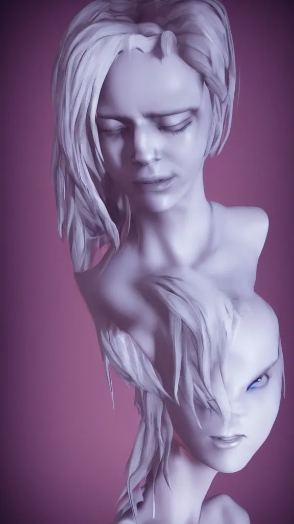 Image similar to beautiful girl bust with pony hair,cyberpunk,realistic,cinematic,3d,night lighting