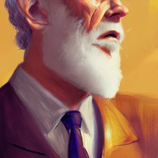 Prompt: a painted portrait of a tall old man in a golden suit, D&D, sci-fi, elegant, hopeful, muscular, highly detailed, digital painting, artstation, concept art, smooth, sharp focus, illustration