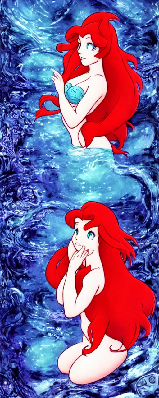 Image similar to portrait of ariel from the little mermaid in yoshitaka amano style