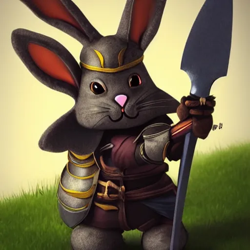 Prompt: anthropomorphic cute bunny knight character, holding a sword