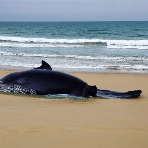 Prompt: whale washed up on a beach