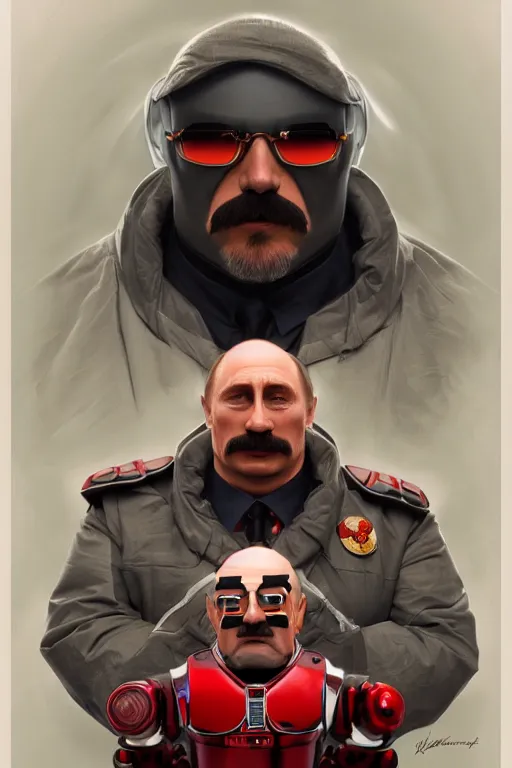 Prompt: vladimir putin as a robotnik dr eggman, realistic portrait, symmetrical, highly detailed, digital painting, artstation, concept art, smooth, sharp focus, illustration, cinematic lighting, art by artgerm and greg rutkowski and alphonse mucha