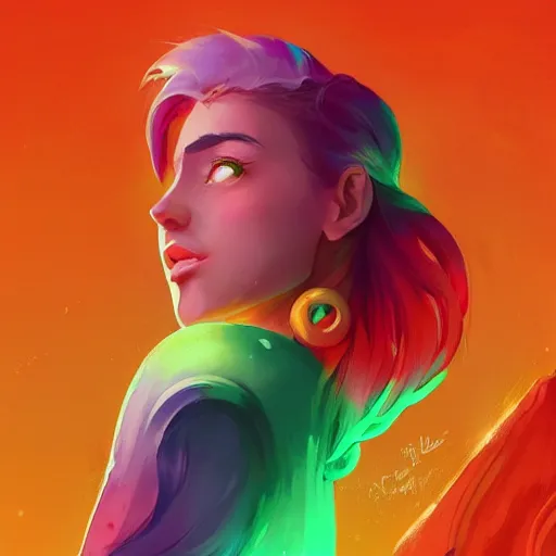 Image similar to beautiful woman with rainbow hair, maya ali mage, gloomhaven, dynamic lighting, gaudy colors, octane render aesthetic, matte painting concept art, official fanart behance hd artstation by jesper ejsing, by rhads and makoto shinkai and lois van baarle and ilya kuvshinov and rossdraws