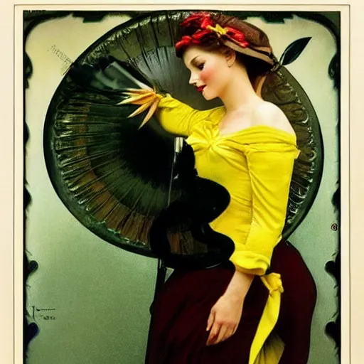 Image similar to elegant woman dressed up as pikachu art photo by Annie Liebovitz and Alphonse Mucha