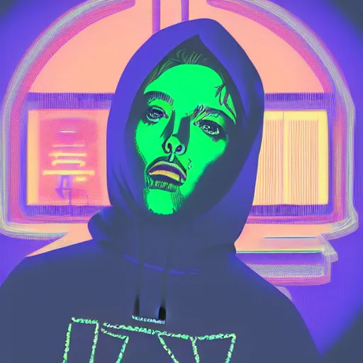 Image similar to python head in hoodie, portrait, vaporwave, synthwave, neon, vector graphics, cinematic, volumetric lighting, f 8 aperture, cinematic eastman 5 3 8 4 film, photorealistic, graffiti