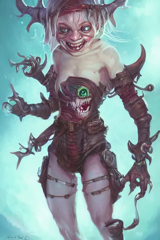 Image similar to a portrait of a cute psychotic fantasy goblin girl by Ross Tran and jeff easley