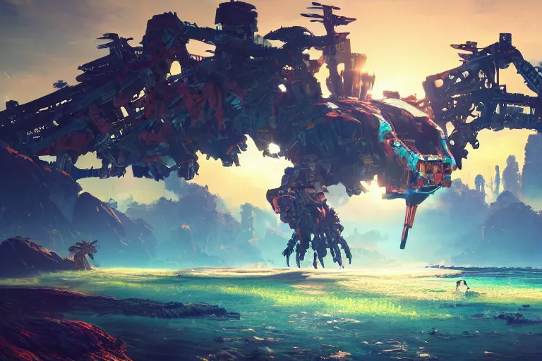 Image similar to sunwing machine mecanical creature robot of horizon forbidden west horizon zero dawn bioluminiscence global illumination ray tracing hdr fanart arstation by ian pesty and alena aenami artworks in 4 k