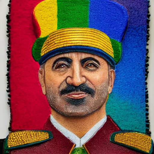 Prompt: rainbow portrait of an iraqi general wearing a beret, 8 k, intricate, detailed,