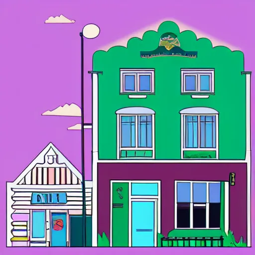 Prompt: a small town, color blocking, vector art, svg