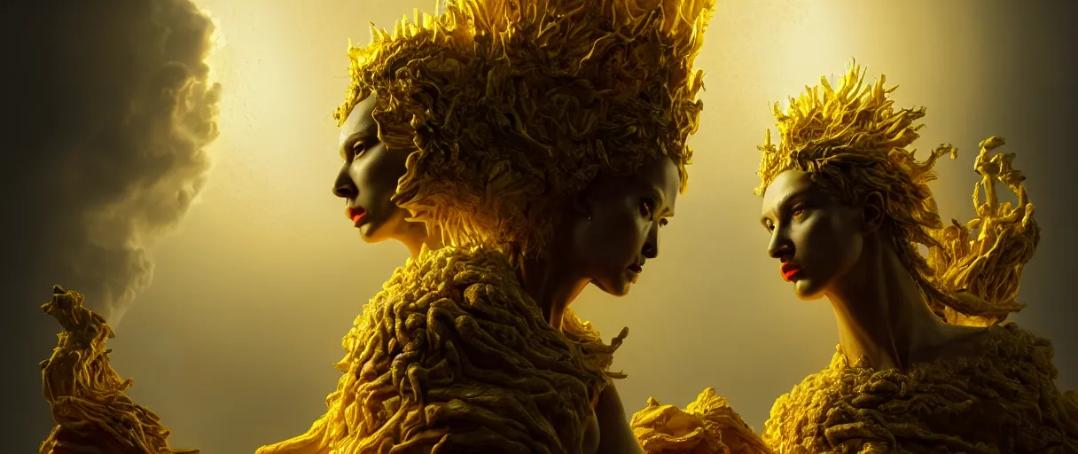 Image similar to hyperrealist highly detailed neo-baroque god as an angry amazon woman crushing earth into pieces concept art pascal blanche key sage dramatic yellow lighting 8k wide angle shallow depth of field