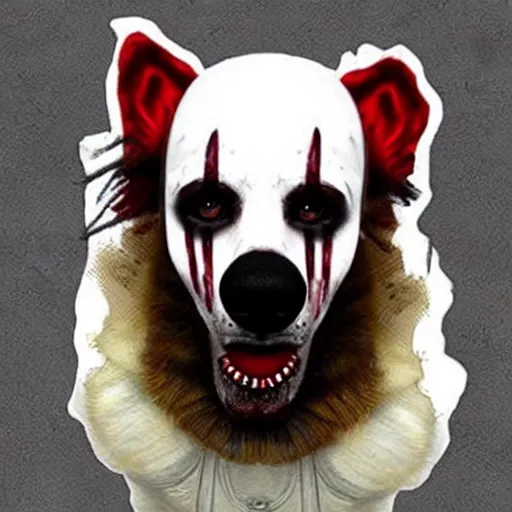 Image similar to a canine Pennywise, creepy, realistic