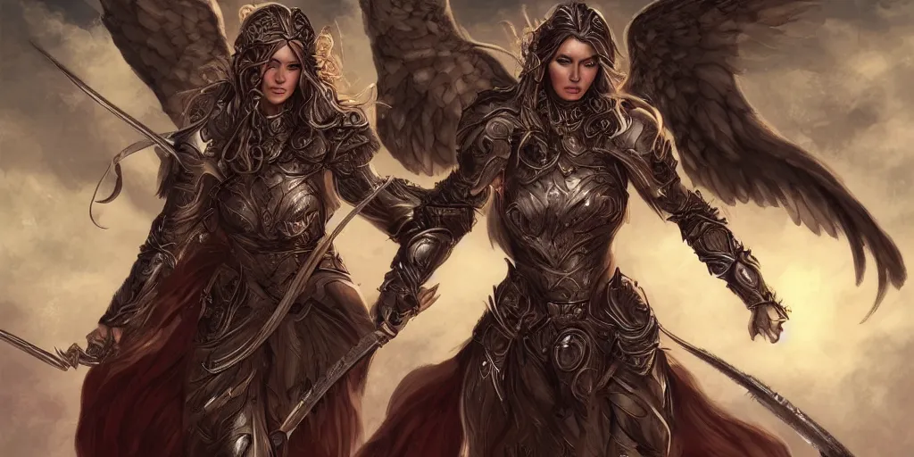 Image similar to female angel warrior. digital art, detailed by magali villeneuve