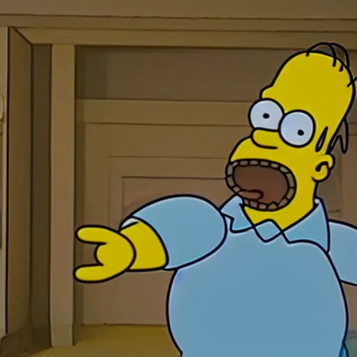 Prompt: a still of homer simpson in psycho