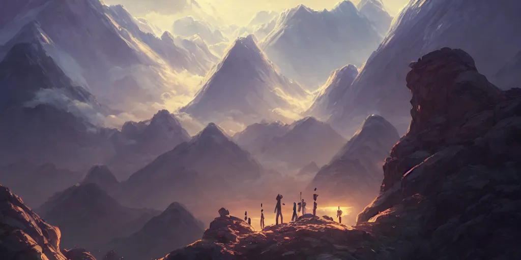 Prompt: ultra realistic, greek gods, mountain, colors, 8 k, hd, details, fantasy, epic, ancient city, landscape illustration concept art anime key visual trending pixiv fanbox by wlop and greg rutkowski and makoto shinkai and studio ghibli and kyoto animation symmetrical facial features