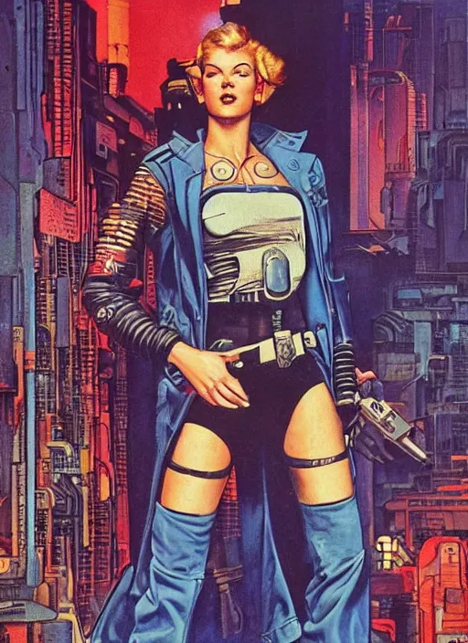 Image similar to cyberpunk cop. portrait by clyde caldwell and jean giraud and anton otto fischer and john philip falter and will eisner and gil elvgren