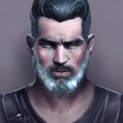 Image similar to portrait from a gay handsome masculine bearded alien man, trending on artstation