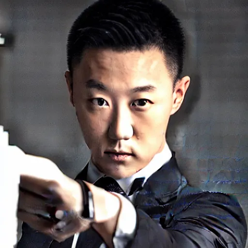 Prompt: Justin Sun as Hitman Agent 47