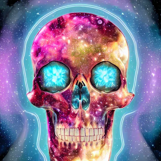 Prompt: A transparent skull with a galaxy in place of a brain