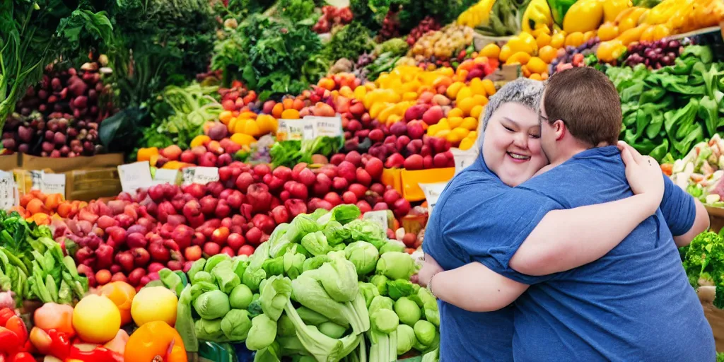 Image similar to hug fat people buying fruits and vegetables