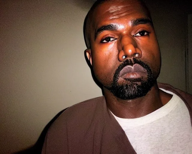 Image similar to my uncle that look like Kanye West if he was poor asf accidentally taking a selfie with the front camera lol, camera flash is so bright in his face, viral, selfie, viral on twitter, viral on instagram, viral photo