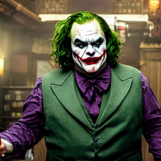 Image similar to jack black as the joker, movie still, 8 k