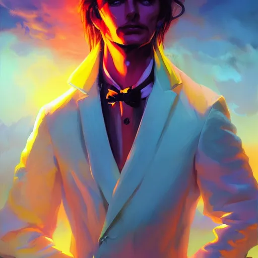 Prompt: portrait of dorian gray, hedonistic, retrowave, behance hd, concept art by jesper ejsing, by rhads, makoto shinkai cyril rolando, madgwick