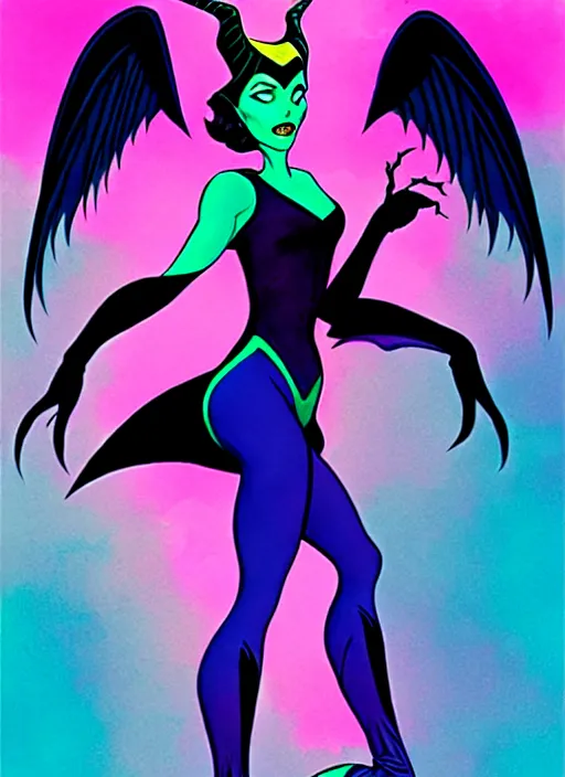 Image similar to maleficent in 1 9 8 0 s workout clothes, leotard and leg warmers, flashdance style, retro glam, digital painting by don bluth, frank cho, j scott campbell, oliva