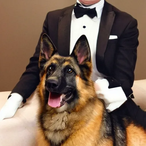 Prompt: German Shepherd with a tuxedo