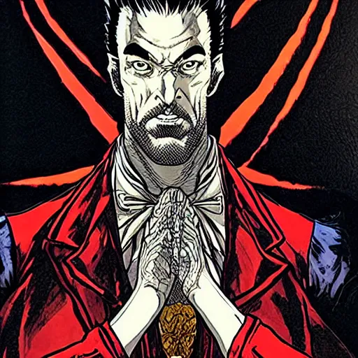 Prompt: studio portrait of mr sinister by yuko shimizu, pan's labyrinth movie still frame of mr sinister, mcu nathaniel essex mr sinister by rembrandt