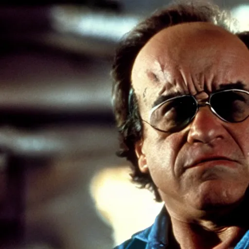 Prompt: Danny DeVito as The Terminator, cinematic, Eastman 5384 film