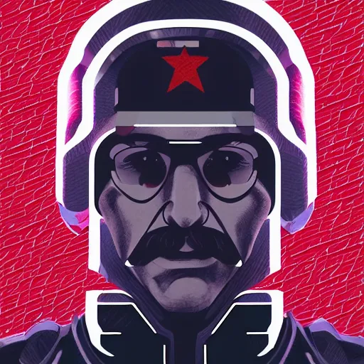 Image similar to cyberpunk joseph stalin as the leader of a futuristic communist society, cybernetics, sharp lines, digital, artstation, colored in