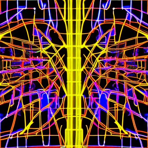 Prompt: “a repeating psychedelic pattern of neon symmetric bones”