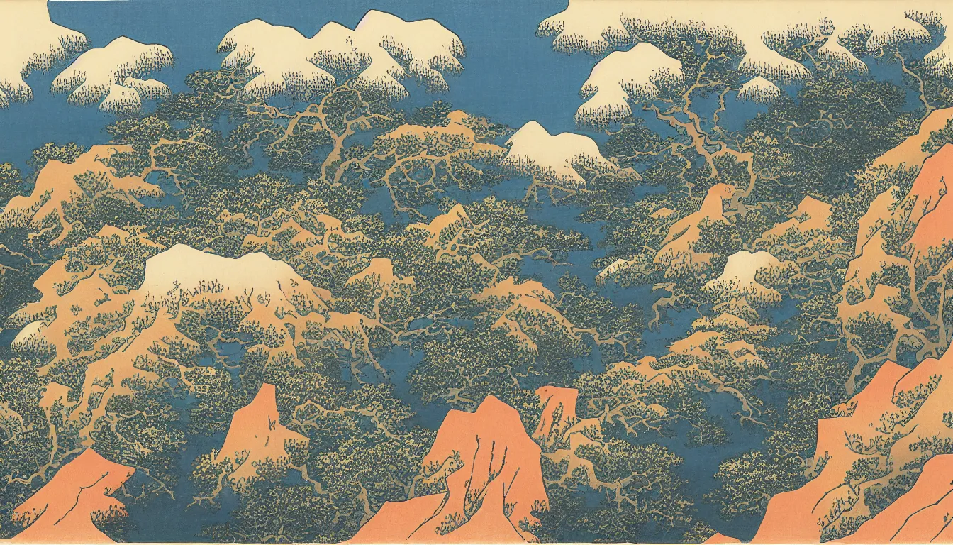 Image similar to the grand canyon by hokusai