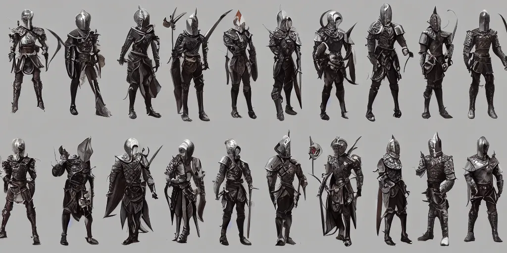Prompt: different views of medieval knights with spikes, concept art by senior character artist, trending on artstation, full body character design, hyperdetailed!!! render!!!
