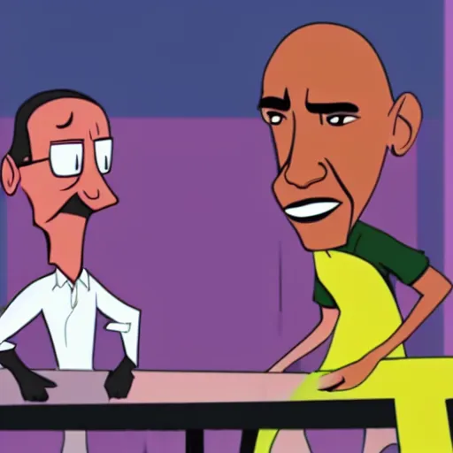 Image similar to a screenshot of Barack Obama meeting Walter White in Hazbin Hotel (2019)