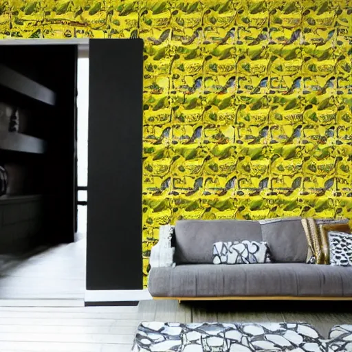 Image similar to stone roses wallpaper in a modern lounge, picture in a catalogue, beautiful interior design,