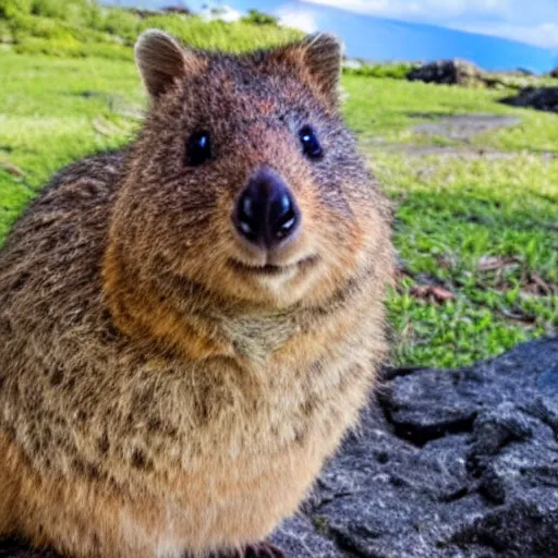 Image similar to a quokka wearing a hawaii shirt