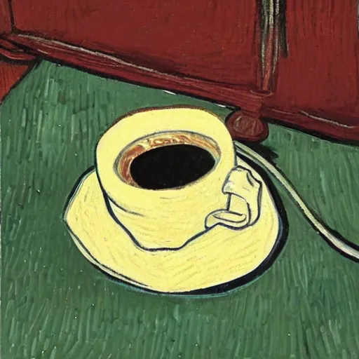 Image similar to Mouse with a cup of coffee in a bathtub in the style of Van Gogh