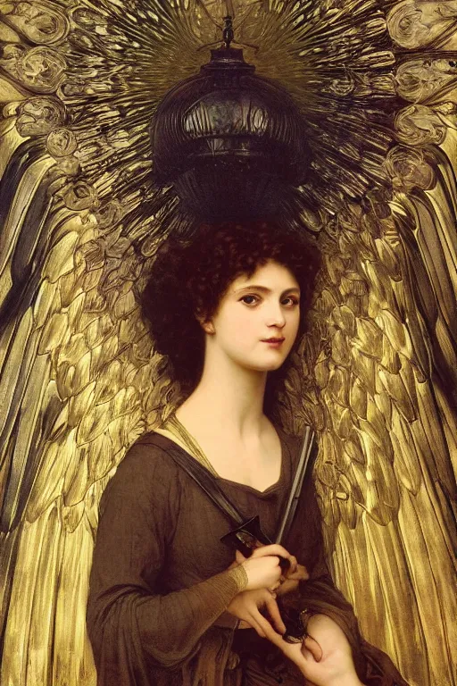 Image similar to hyperrealist highly detailed english medieval portrait of high fashion archangel wrapped in ferrofluid liquid, Art by William Adolphe Bouguereau,, Art by William Adolphe Bouguereau,, by Annie Swynnerton and Tino Rodriguez and Maxfield Parrish, elaborately costumed, rich color, dramatic cinematic lighting, extremely detailed, radiating atomic neon corals, concept art pascal blanche dramatic studio lighting 8k wide angle shallow depth of field, Art by William Adolphe Bouguereau, extreme detailed and hyperrealistic