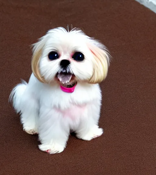 Image similar to small white shihtzu maltese mix dog in the style of the rugrats