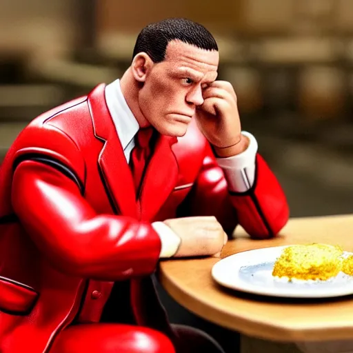 Image similar to john cena sitting at a table in a mao suit crying about the fact that his social credit score has gone down for the 5 0 th time this week realistic hyperrealistic 4 k resolution 8 k resolution highly detailed very detailed extremely detailed hd quality detailed face very detailed face extremely detailed face trending on artstation